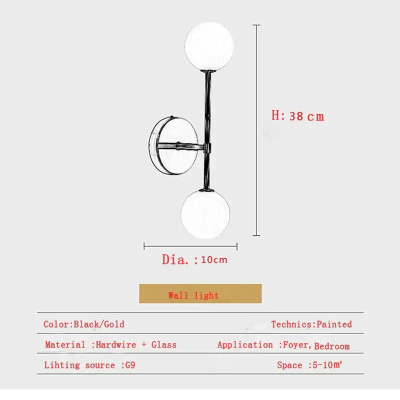 Modern gold frosted glass led wall sconce bedroom lighting