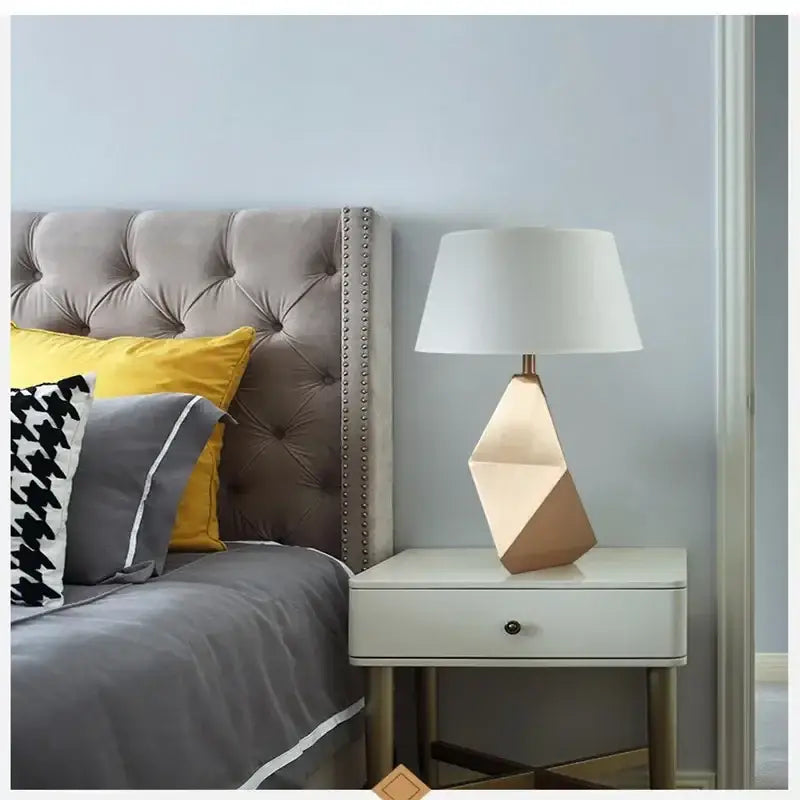 Modern gold geometric table lamp bedroom nightstand light