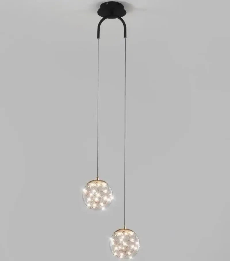 Modern gold glass ball dual head pendant light bedroom