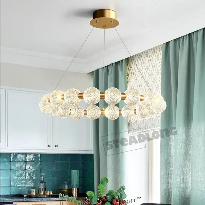Modern gold glass ball led ceiling chandelier living room light