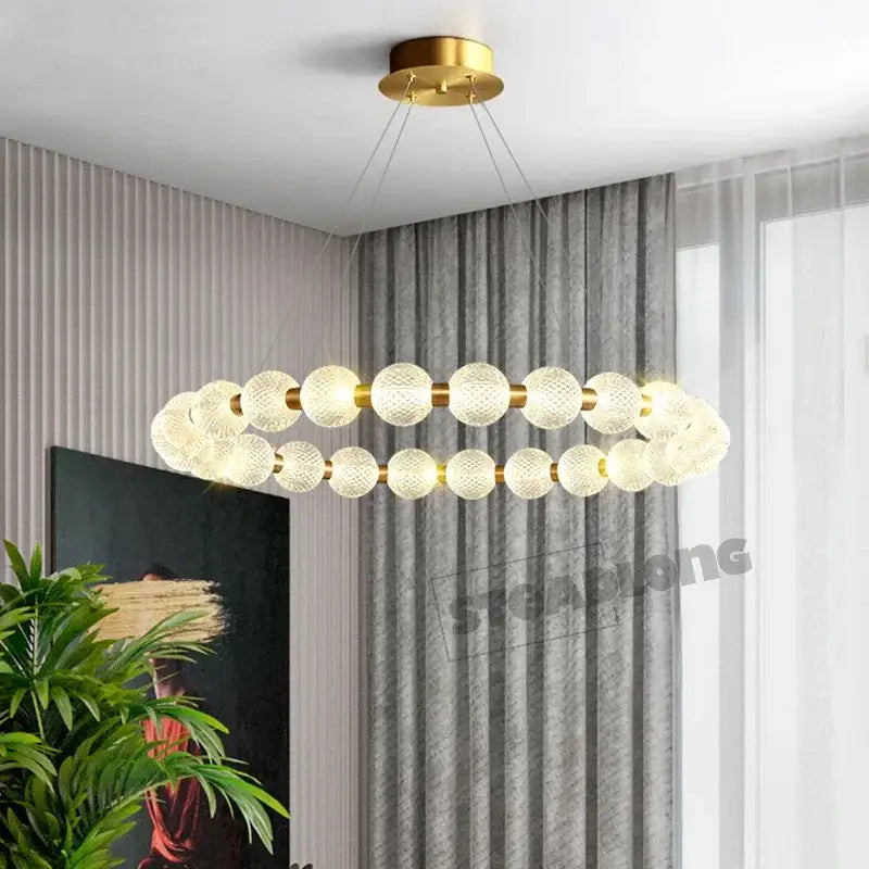 Modern gold glass ball led ceiling chandelier living room light