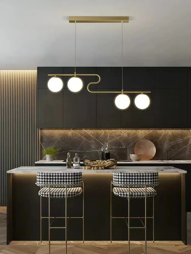 Modern gold glass ball led chandelier dining room pendant light