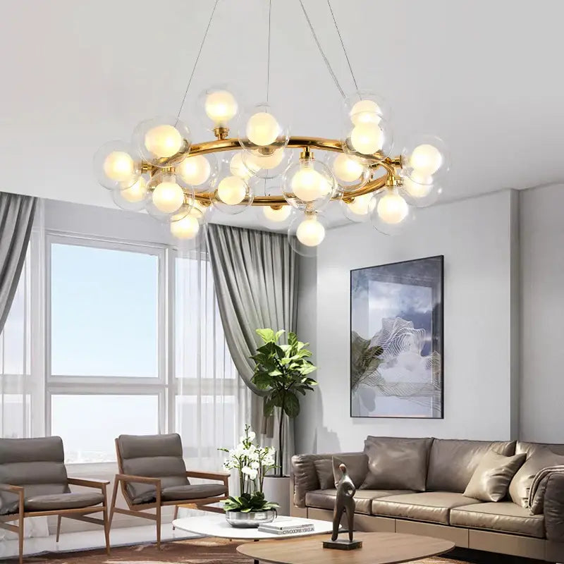 Modern gold glass ball led chandelier for dining room