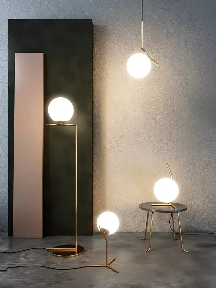 Modern gold glass ball led chandelier light living room floor lamp