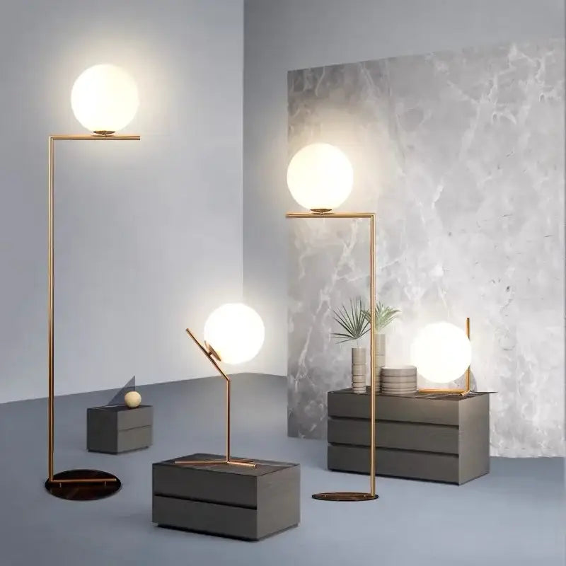 Modern gold glass ball led chandelier light living room floor lamp