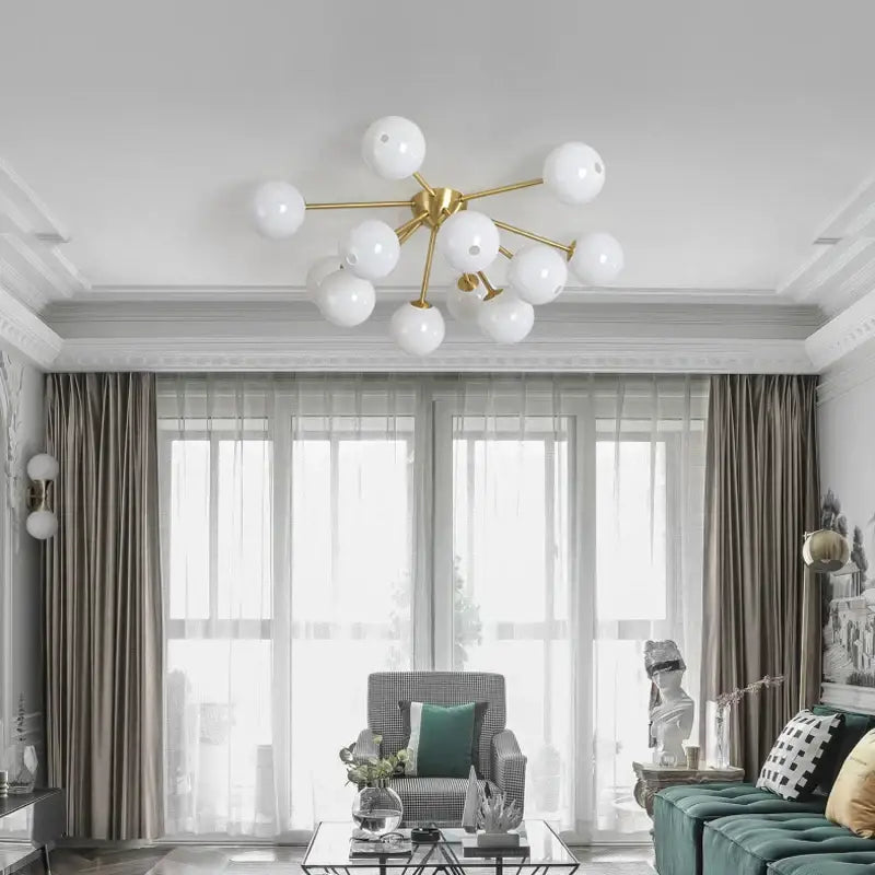 Modern gold glass ball led chandelier living room light