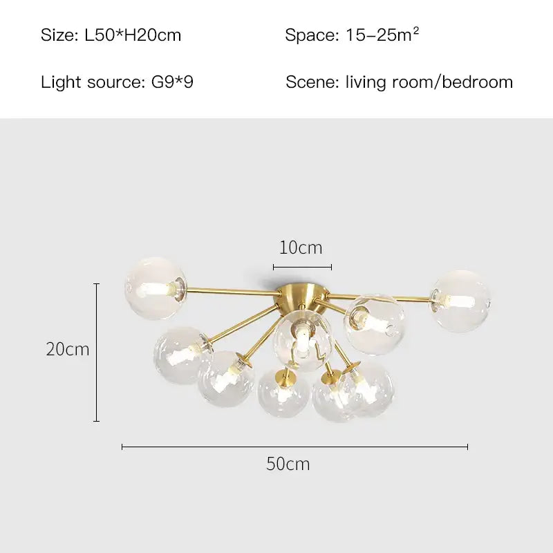 Modern gold glass ball led chandelier living room light