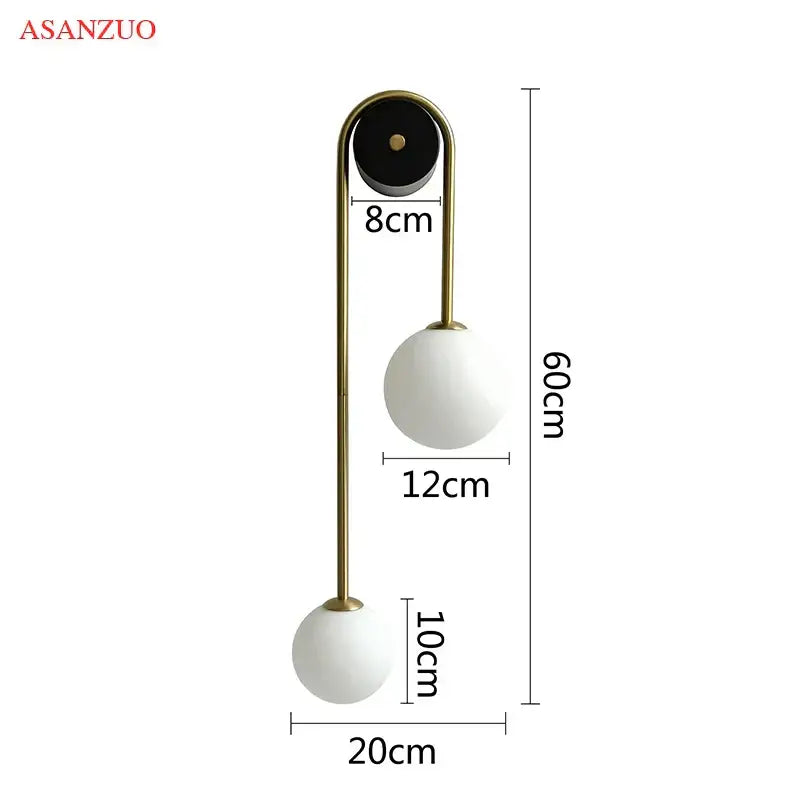 Modern gold glass ball wall lamp bedroom dual frosted sconce