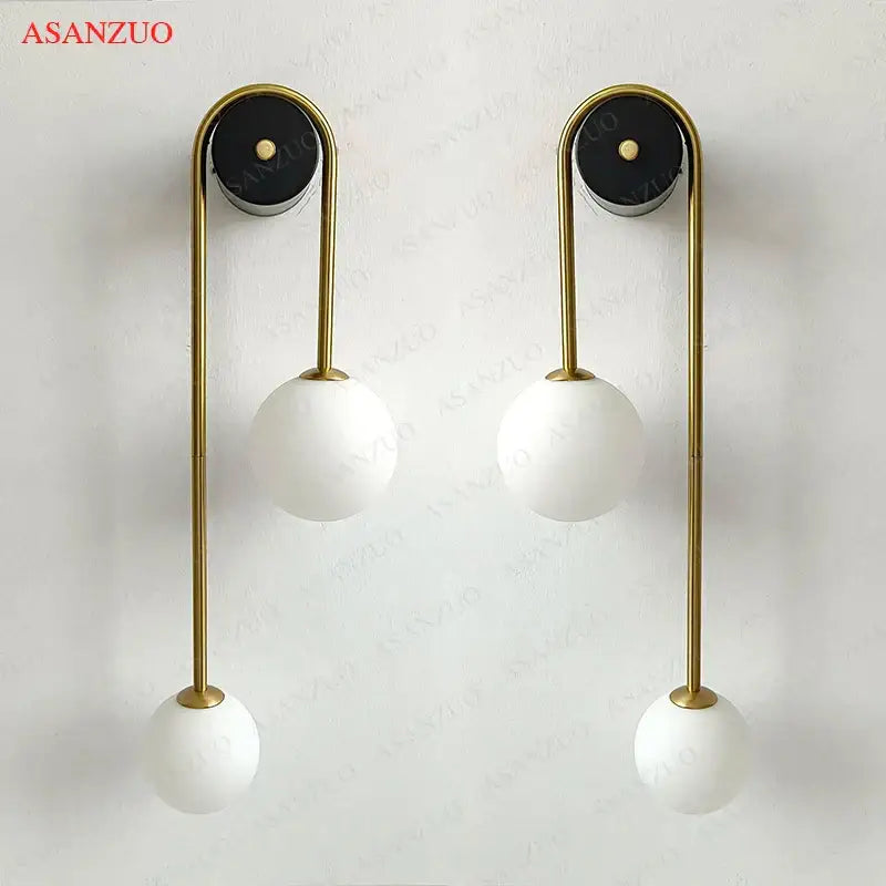 Modern gold glass ball wall lamp bedroom dual frosted sconce