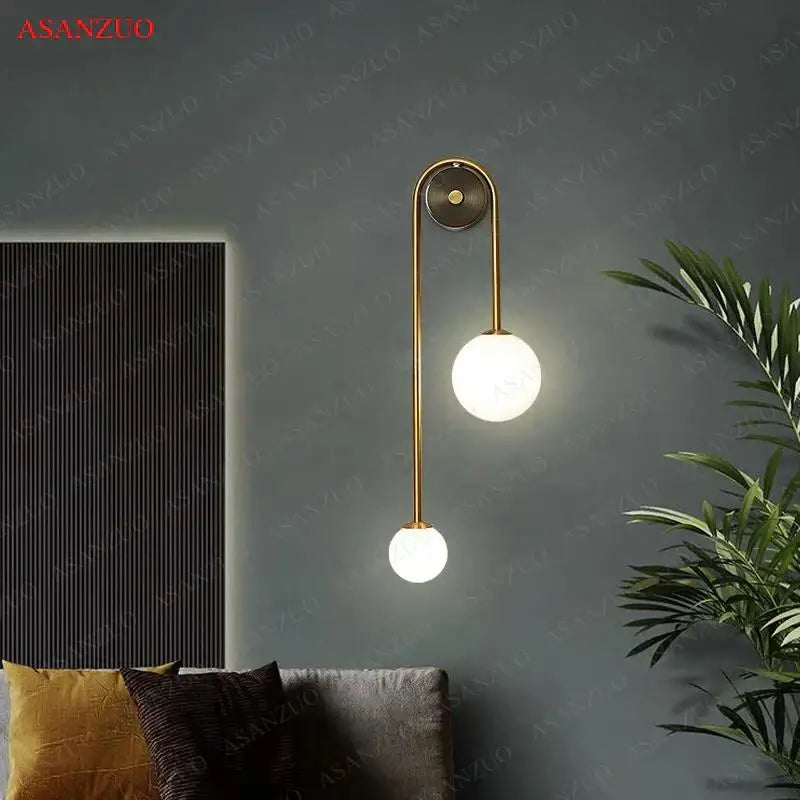 Modern gold glass ball wall lamp bedroom dual frosted sconce