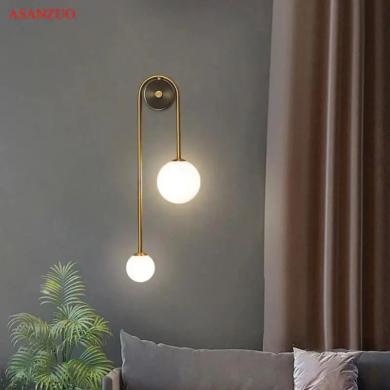 Modern gold glass ball wall lamp bedroom dual frosted sconce