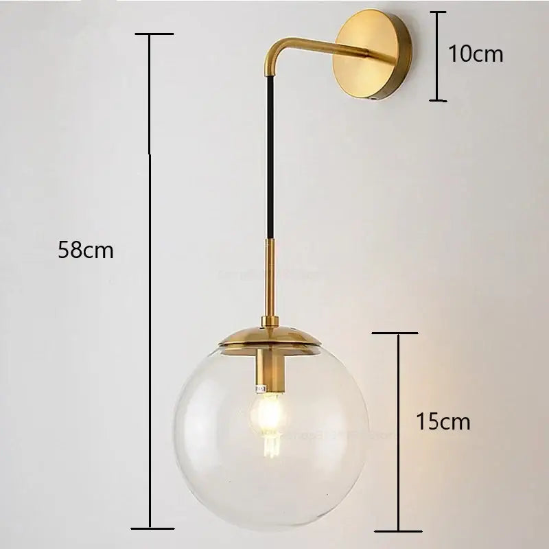 Modern gold glass ball wall lamp bedroom sconce