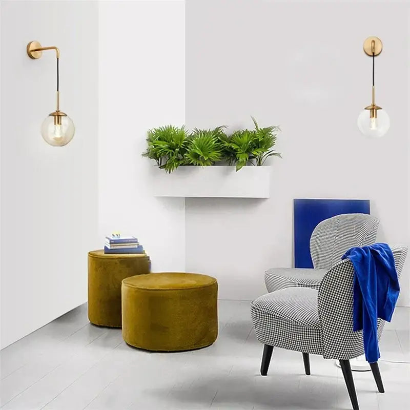 Modern gold glass ball wall lamp bedroom sconce