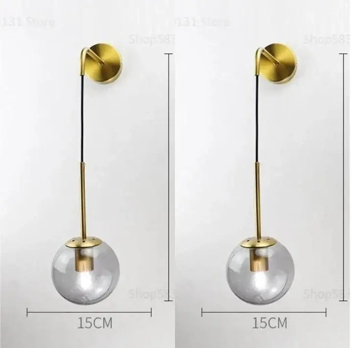 Modern gold glass ball wall lamp bedroom sconce