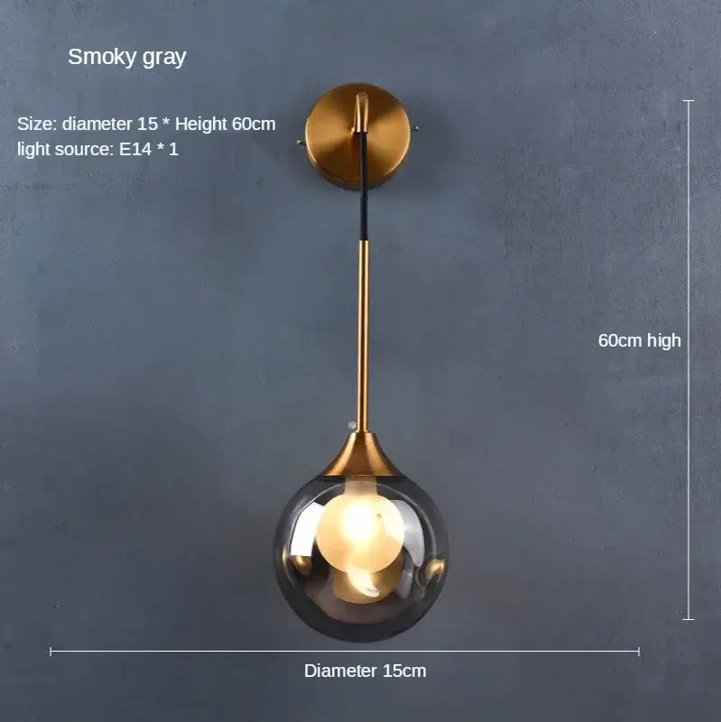 Modern gold glass ball wall lamp bedroom smoked sconce