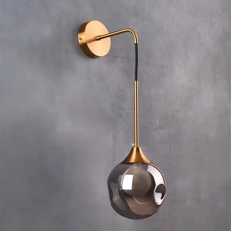 Modern gold glass ball wall lamp bedroom smoked sconce
