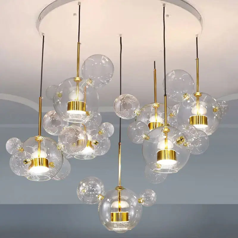 Modern gold glass bubble ball led chandelier – dining room light