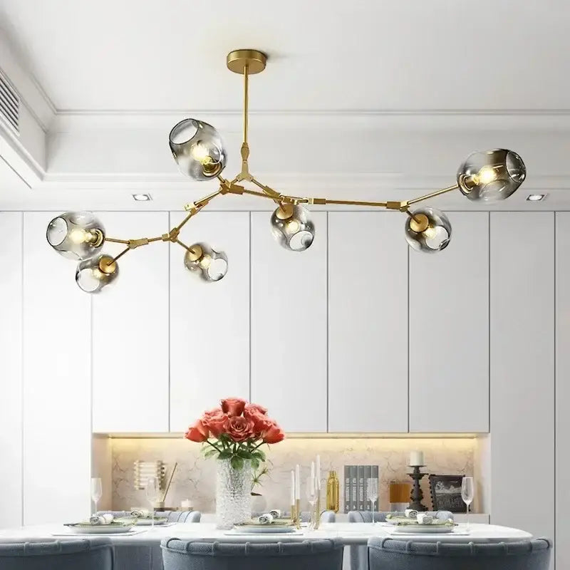 Modern gold glass led ceiling chandelier for dining room