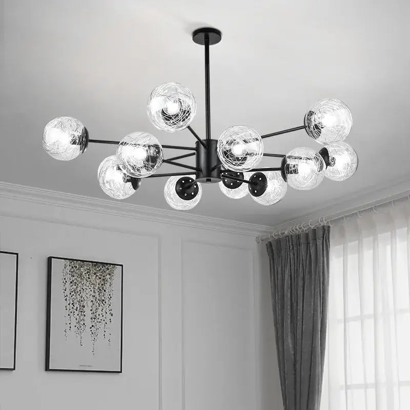 Modern gold glass led chandelier for dining room sphere pendant light