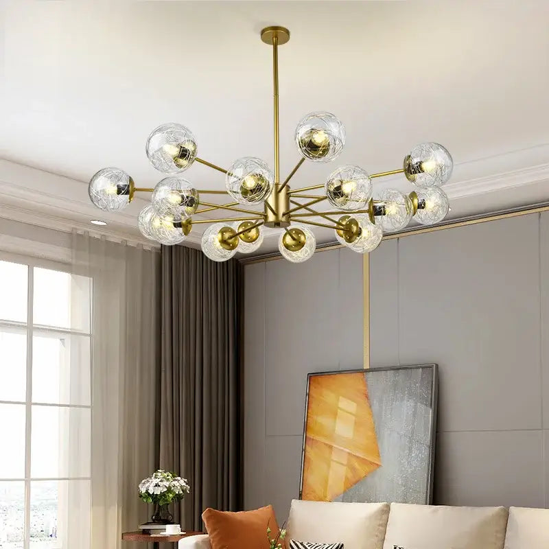 Modern gold glass led chandelier for dining room sphere pendant light