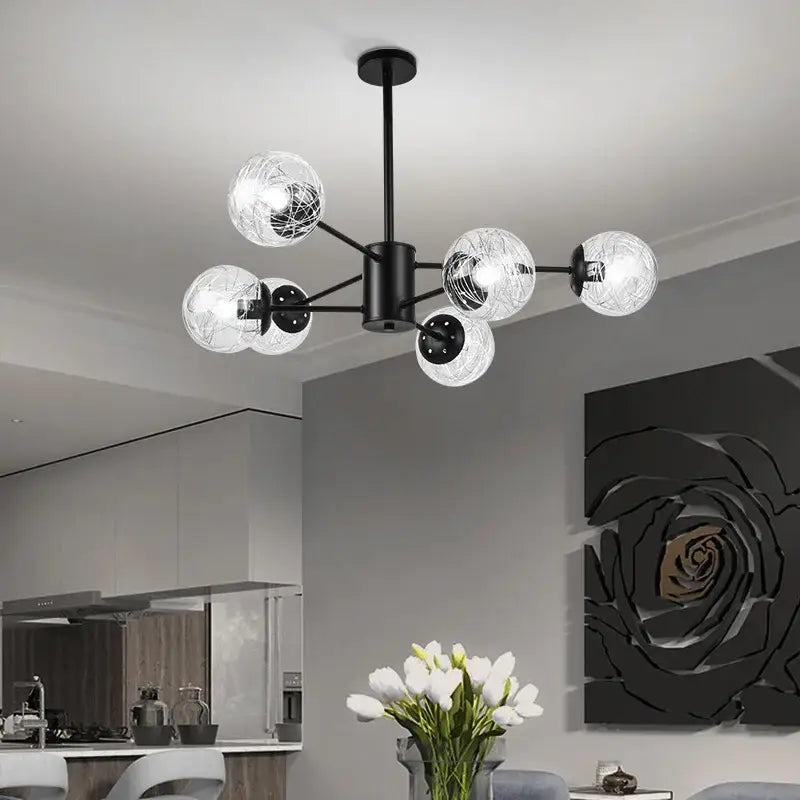 Modern gold glass led chandelier for dining room sphere pendant light
