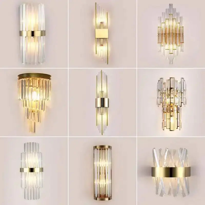 Modern gold glass rod crystal wall sconce bedroom light