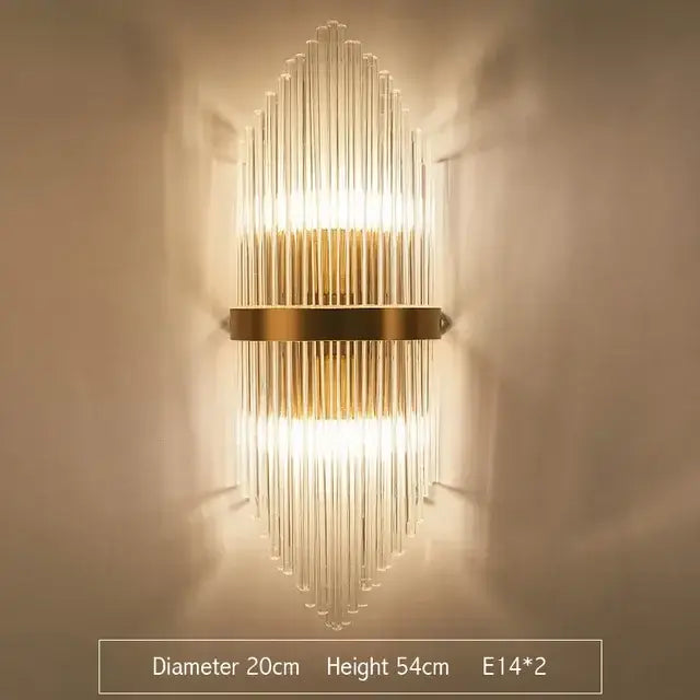 Modern gold glass rod crystal wall sconce bedroom light