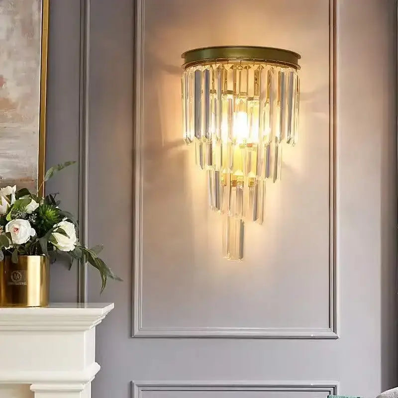 Modern gold glass rod crystal wall sconce bedroom light