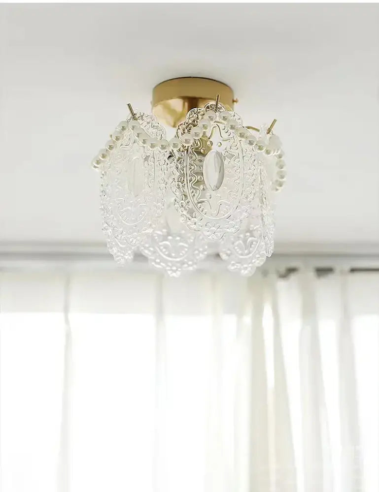 Modern gold glass shade ceiling light balcony pearl chandelier