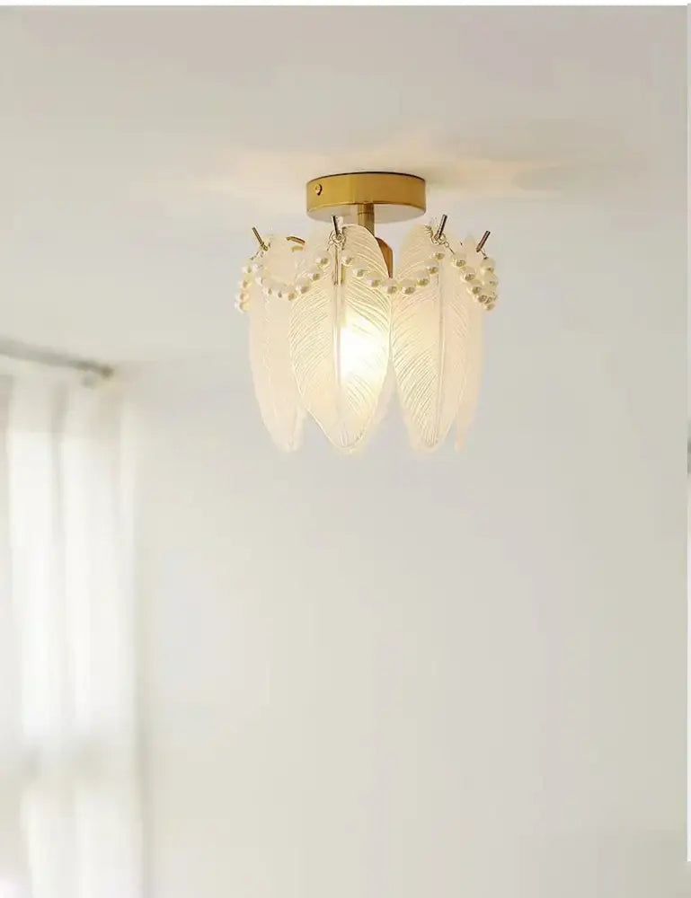 Modern gold glass shade ceiling light balcony pearl chandelier