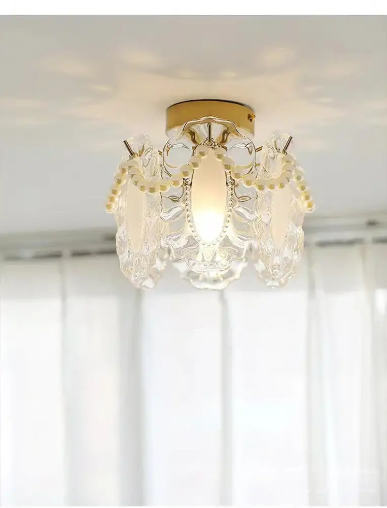 Modern gold glass shade ceiling light balcony pearl chandelier