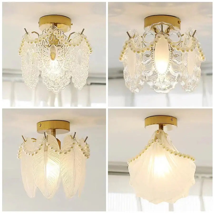 Modern gold glass shade ceiling light balcony pearl chandelier