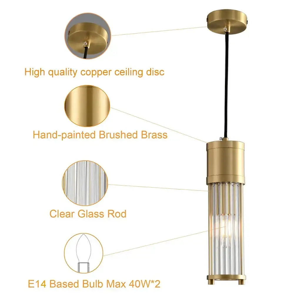 Modern gold glass shade pendant lights kitchen island cylindrical rods