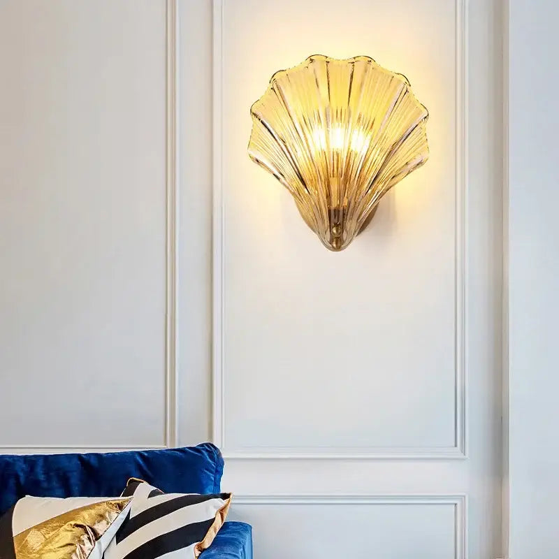 Modern gold glass shell led wall lamp bedroom sconce