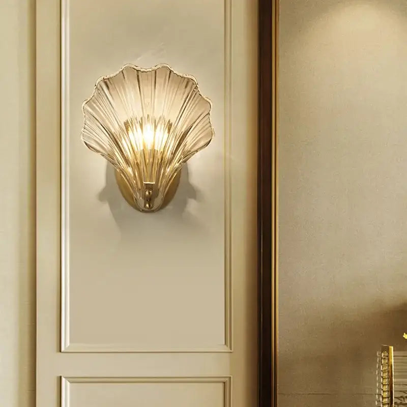 Modern gold glass shell led wall lamp bedroom sconce