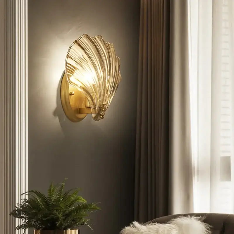 Modern gold glass shell led wall lamp bedroom sconce