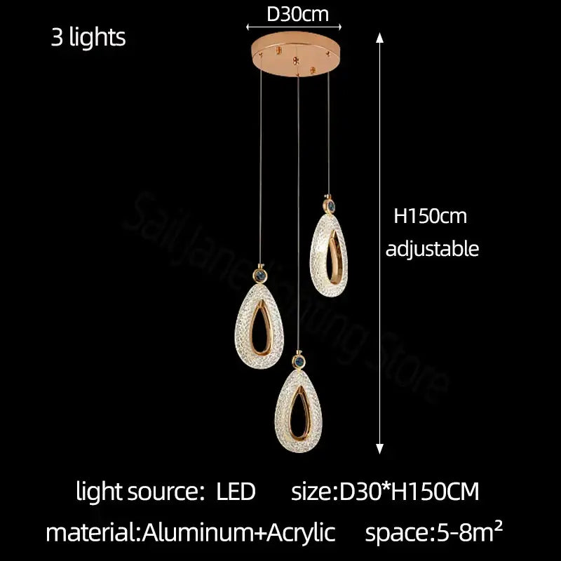 Modern gold heart led chandelier dining room crystal pendant light