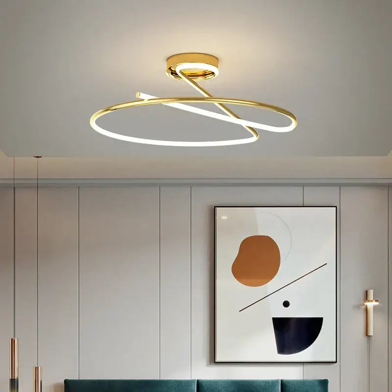 Modern gold heart line led chandelier bedroom ceiling light