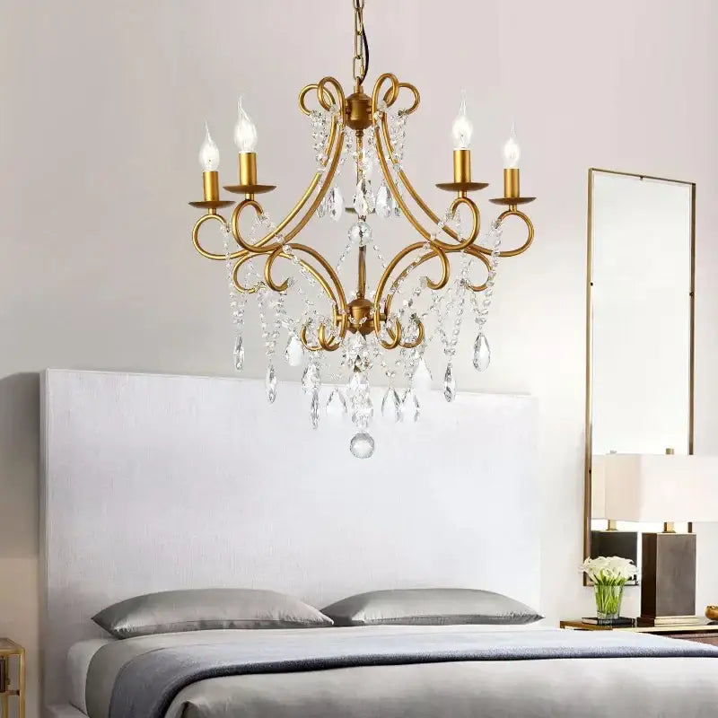 Modern gold iron crystal chandelier dining room luxury lighting