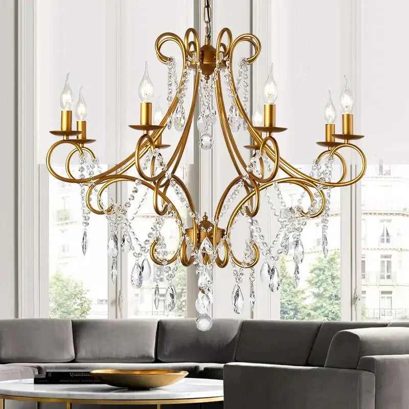 Modern gold iron crystal chandelier dining room luxury lighting