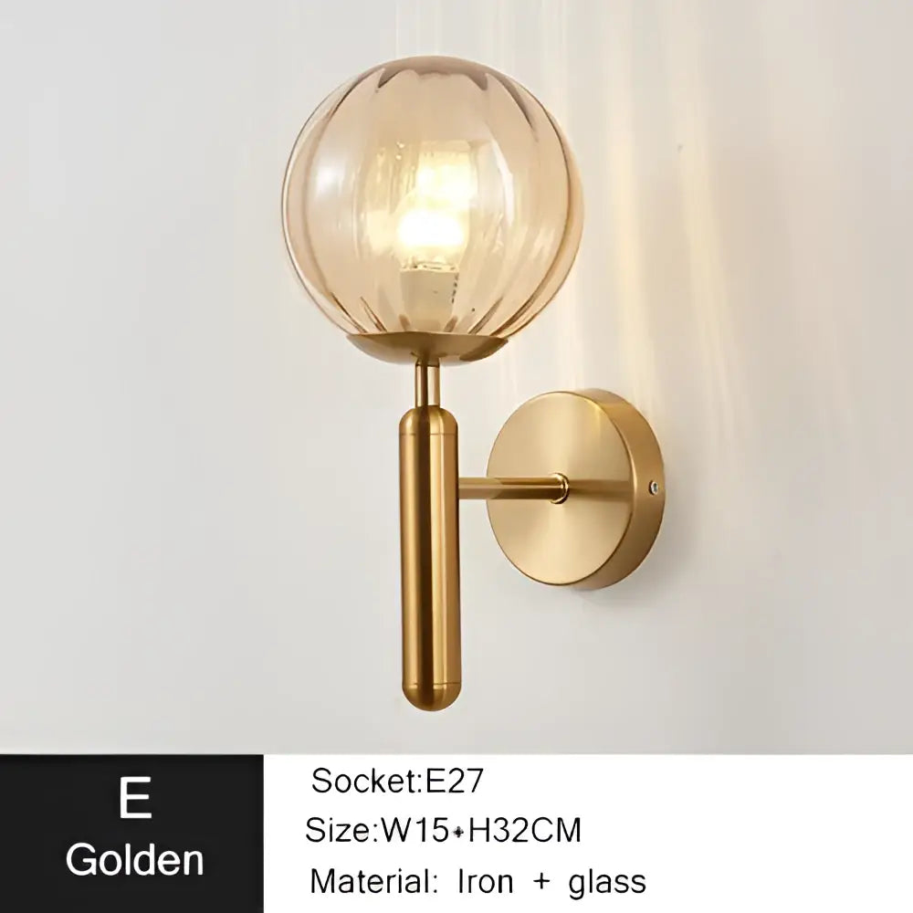 Modern gold iron led sconce lamp with textured glass for bedroom
