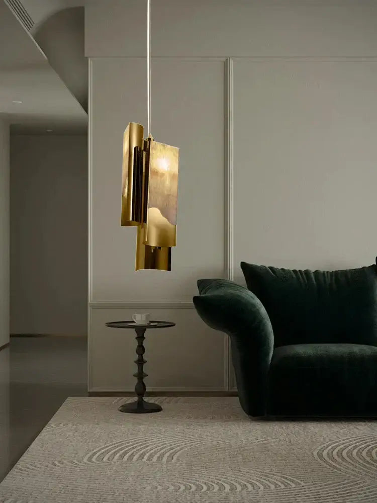 Modern gold italian marble pendant lamp dining room geometric light