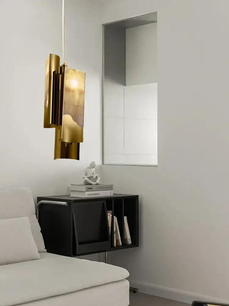 Modern gold italian marble pendant lamp dining room geometric light