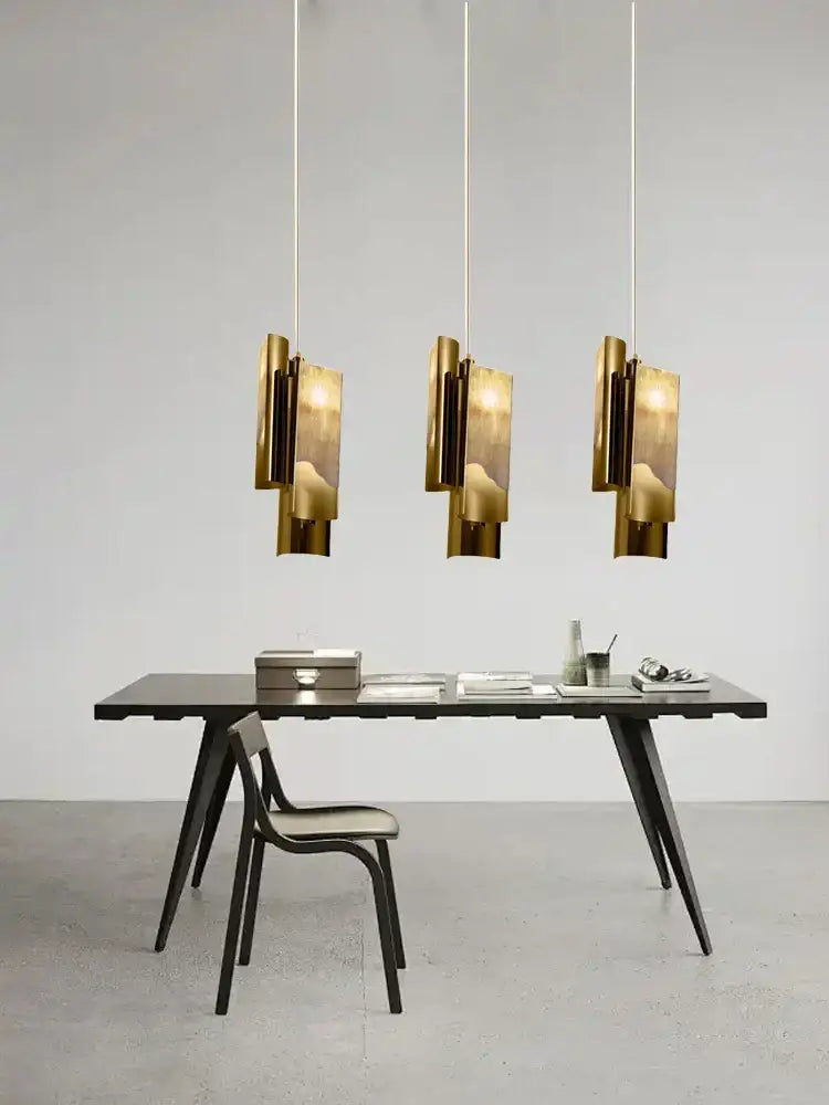 Modern gold italian marble pendant lamp dining room geometric light