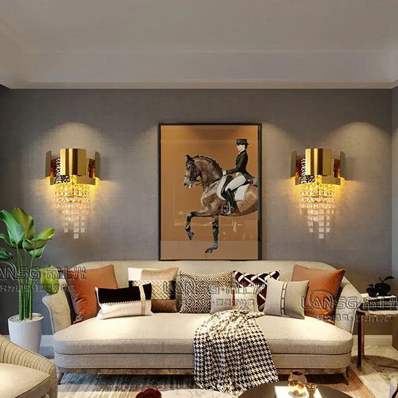Modern gold leaf crystal wall lamp bedroom sconce lighting