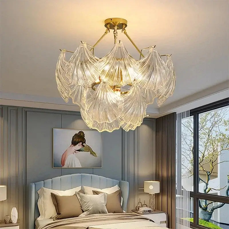 Modern gold leaf decorbites crystal glass chandelier dining room light