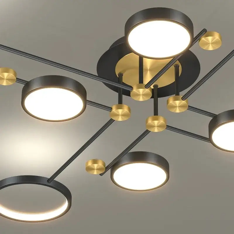 Modern gold led ceiling lamp black & gold 6 ring living room light