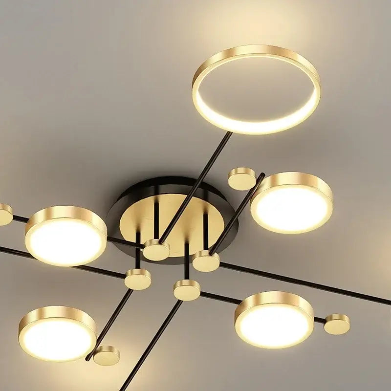 Modern gold led ceiling lamp black & gold 6 ring living room light