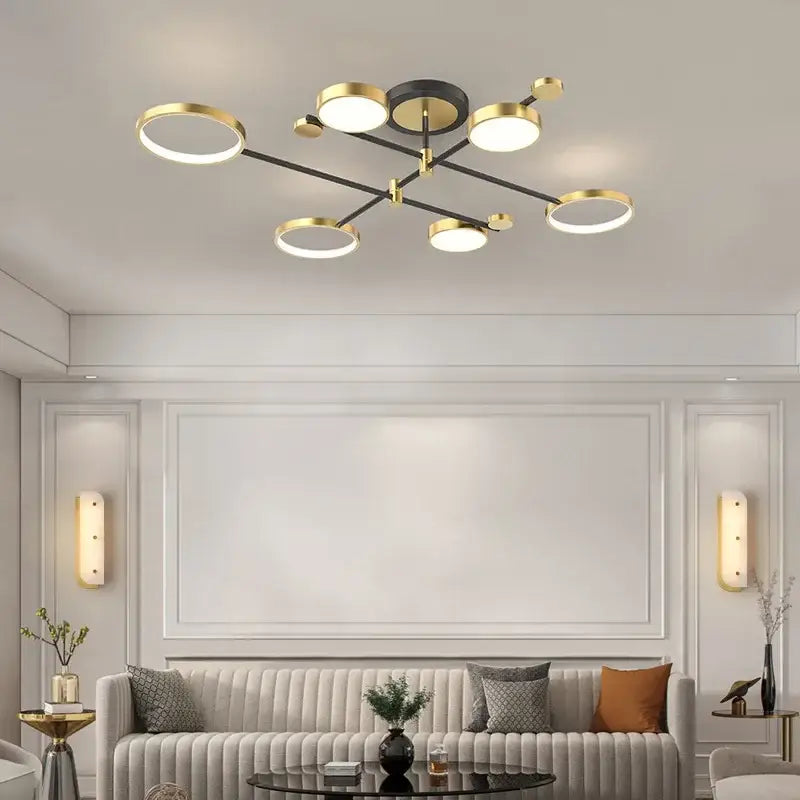 Modern gold led ceiling lamp black & gold 6 ring living room light