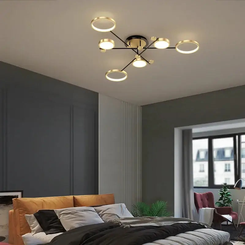 Modern gold led ceiling lamp black & gold 6 ring living room light